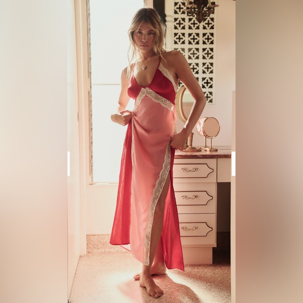 Free people Some Kind Of Love Maxi Slip dress medium new pink combo